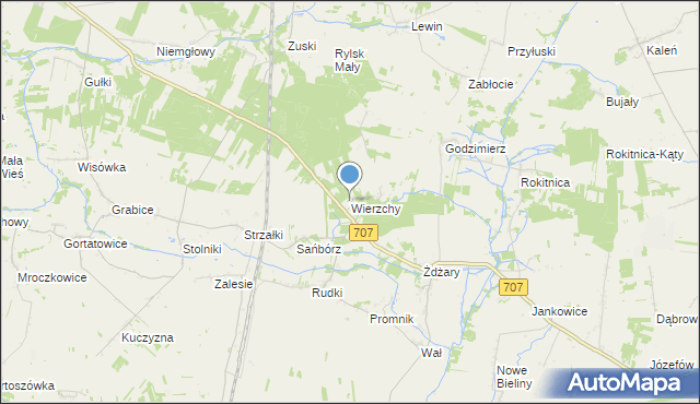 mapa Wierzchy, Wierzchy gmina Nowe Miasto nad Pilicą na mapie Targeo